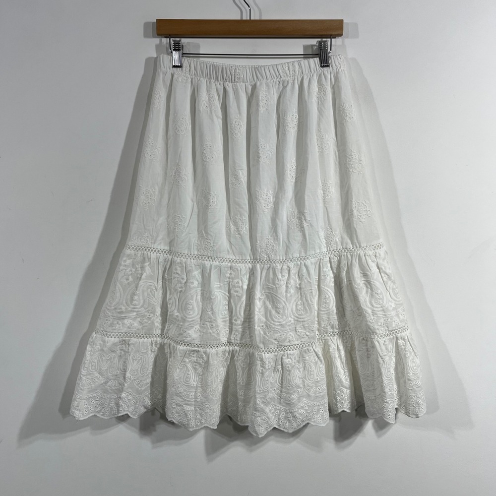 Diva Cottagecore Renfair Eyelet Tiered Midi Skirt Dainty Womens Medium Boho Chic - Picture 3 of 9